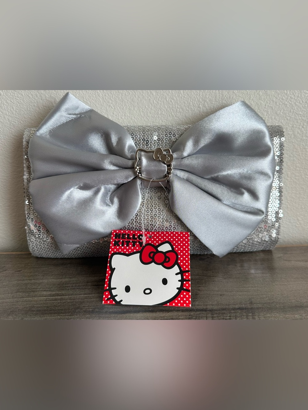 Hello Kitty Silver Sequin Bow Clutch